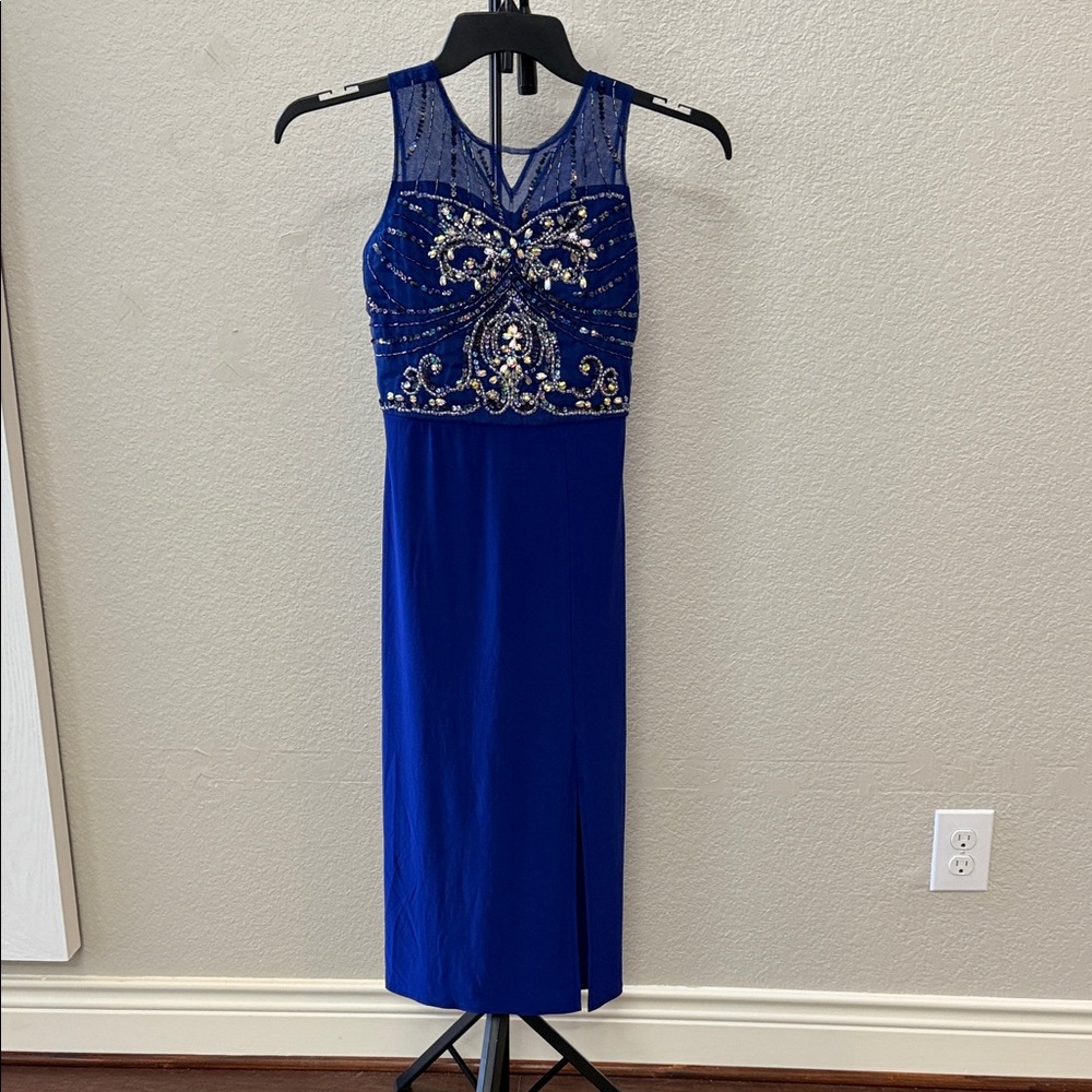 Elegant Blue Embellished Dress